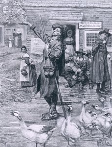 Um quaker Exhorter em Nova Inglaterra, ilustração "da segunda geração de ingleses em América" por Thomas Wentworth Higginson, bar. na revista Harper&39;s, 1883 de Howard Pyle