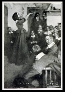 Anne Hutchinson que prega em sua casa em Boston, 1637, ilustração "das colônias e da nação" por Woodrow Wilson, bar. na revista Harper&39;s, 1901 de Howard Pyle