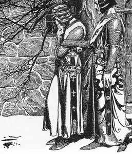 Lenda arturiana: O Cavaleiro Kay (Keu) e Perceval (Sir Kay e Sir Percival) Ilustração de Howard Pyle (1853-1911) de "The Story of the Champions of the Round Table" 1905 Colecção Privada de Howard Pyle