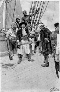 Capitão Tongrelow Tomou o Maior, ilustração de "New York Colonial Privateers" por Thomas A. Janvier, pub. na revista Harper, 1895 de Howard Pyle