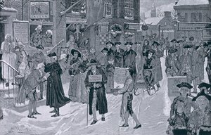 Manhã de Natal em New York velha antes da revolução, ilustração de Harper&39;s Weekly, bar. 25 de dezembro de 1880 de Howard Pyle