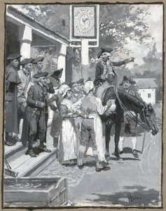 Ele pára no sinal do cata-vento, desenho da ilustração para o poema de Howard Pyle