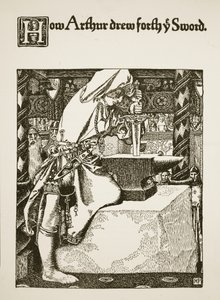 Como Arthur extraiu sua espada, ilustração de "A História do Rei Arthur e seus Cavaleiros", 1903 de Howard Pyle
