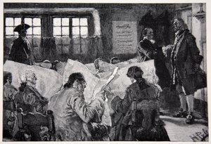 Na sala de leitura de um café em Nova York de Howard Pyle