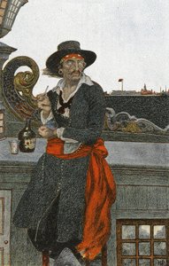 Kidd no convés do Adventure Galley, início do século XX (ilustração de livro) de Howard Pyle