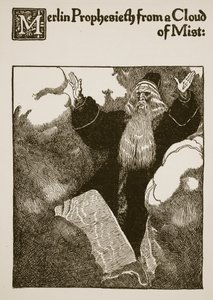 Merlin Prophesieth de uma nuvem de névoa, ilustração de &39;A história de Sir Launcelot e seus companheiros&39;, 1907 de Howard Pyle
