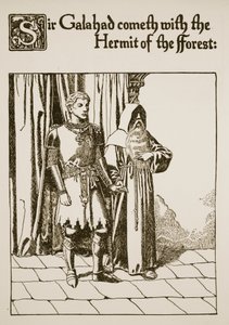 Sir Galahad vem com o Eremita da Floresta, ilustração de "A História do Graal e a Passagem de Arthur", c.1910 de Howard Pyle