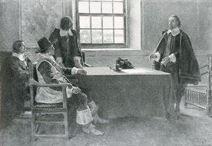 Sir William Berkeley Rendendo-se aos comissários da Commonwealth, ilustração de "In Washington&39;s Day", de Woodrow Wilson, pub. em Harper&39;s Magazine, 1896 (lito)