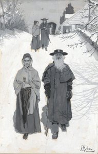 The Dunkers - Going to Meeting, desenho de uma ilustração publicada na Harper de Howard Pyle