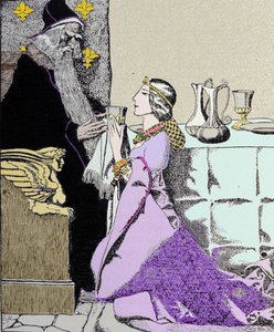 A taxa Viviane cativa Merlin, o Encantador. Ilustração de Howard Pyle (1853 - 1911), ilustrador americano de Howard Pyle