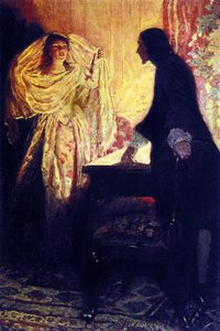 A reunião com a filha do Capitão Keith. Ilustração do "Livro dos Piratas Bucaneiros e Maroonheiros do Principal Espanhol" de Howard Pyle (1853-1911), ilustrador americano de Howard Pyle