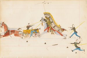 Lutando Lobo Uivando Soldados, 1874-75 (caneta, tinta e wc em papel de livro)