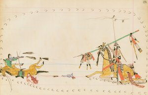 Lobo Uivante e Outro Guerreiro, 1874-75 (caneta, tinta e wc em papel de livro)