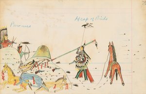 Pawnees and Heap of Birds, 1874-75 (caneta, tinta e wc no papel de contabilidade)