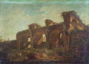 A Basílica de Maxentius no Fórum Romano com Camponeses e Gado em Primeiro Plano (óleo sobre tela)