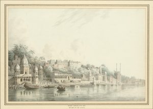 Benares no rio Ganges (lápis, caneta e tinta ew - c no papel) de Hubert Cornish