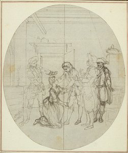Estudo para uma segunda edição, nunca publicada, da obra de Colle "La Partie de Chasse de Henri IV", Ato III, Cena 11 de Hubert Francois Gravelot