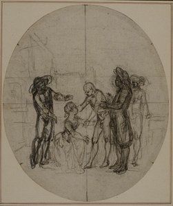 Estudo para uma segunda edição, nunca publicada, da obra de Colle "La Partie de Chasse de Henri IV", Ato III, Cena 11 de Hubert Francois Gravelot