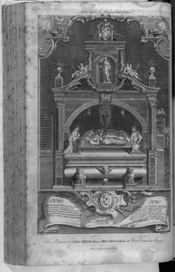 O Monumento a Henrique II e Ricardo I na Abadia de Fontevrault, gravado por John Goldar, 1786 de Hubert Francois Gravelot