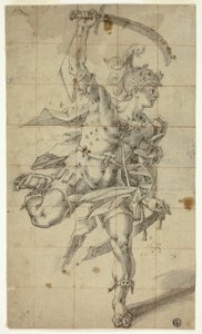 Guerreiro masculino correndo com espada desenhada de Hubert Gerhard