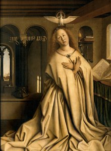 Detalhe de Virgin Annunciate, do exterior do painel direito do Altar de Gand de Hubert & Jan van (1390 1441) Eyck