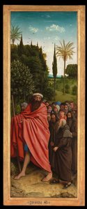 Os Peregrinos guiados por São Cristóvão, a partir do lado direito do Altar de Gand de Hubert & Jan van (1390 1441) Eyck