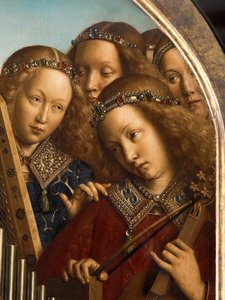 Músicos anjos, detalhe da peça de Altar de Gand
