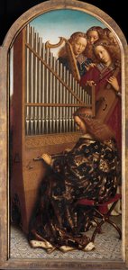 Músicos anjos com Santa Cecília, do Altar de Gand