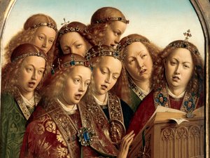 Detalhe dos Anjos Cantores, da ala esquerda do Altar de Gand