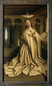 O Anjo Gabriel passa a Mensagem a Maria, detalhe do Altar de Gante, fechado (óleo sobre painel)