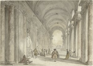 Colunata do Casino da Villa Albani, em Roma Vista na colunata em frente ao cassino da Villa Albani em Roma de Hubert Robert