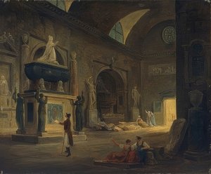 Um quarto no Museu dos Monumentos. Por volta de 1800 de Hubert Robert