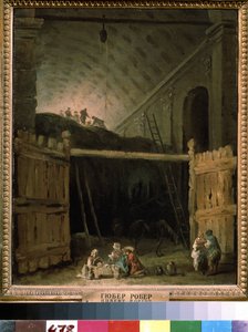 Celeiro de feno em uma basílica. Pintura de Hubert Robert (1733-1808), óleo sobre tela, por volta de 1790, arte francesa. Museu Estadual de Belas Artes A. Pushkin, Moscou. de Hubert Robert