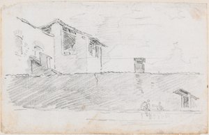 Housetops atrás de uma parede de Hubert Robert