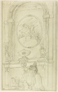 Interior com um casal diante de uma chaminé de Hubert Robert