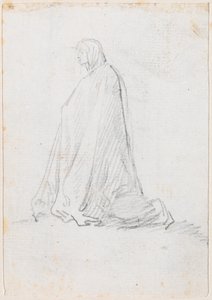 Figura ajoelhada em um manto com capuz [verso] de Hubert Robert