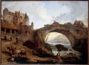 Paisagem com Pintura de Ponte por Hubert Robert (1733-1808) 1776 Sol. 0,76x1,04 m Montpellier musee Fabre de Hubert Robert