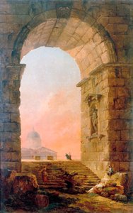 Paisagem com um arco e a Basílica de São Pedro em Roma