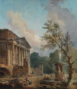 Paisagem com ruínas de um templo romano de Hubert Robert