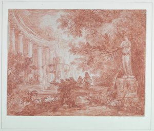 Parque com fonte e estátua de Hubert Robert