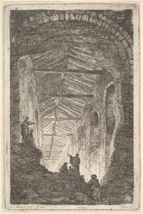 Ilustração 10: A Galeria Antiga: uma grande galeria coberta, luz entrando da bac ..., ca. 1763-64. de Hubert Robert