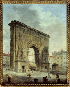 Porte Saint Denis (Vista da cidade de Paris). Pintura de Hubert Robert (1733-1808) de Hubert Robert