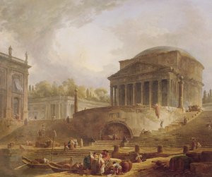Porto di Ripetta em Roma, com o panteão, quadro arquitetônico, 1766 de Hubert Robert