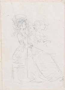 Duas mulheres sentadas com figura masculina entre elas [verso] de Hubert Robert