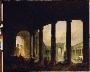 "Piscina Cercada por uma Colonnade (Villa Giulia?) Esta pode ser a Villa Giulia em Roma. Pintura de Hubert Robert (1733-1808) Museu Hermitage São Petersburgo de Hubert Robert