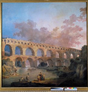 Vista da ponte do Jardim Pintura de Hubert Robert (1733-1808) Sol do século XVIII. 2,42x2,42 m - Vista da Pont du Gard (França). Pintura de Hubert Robert (1733-1808) de Hubert Robert