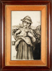 Uma Menina com Flores (gravura com ponta seca) de Hubert von Herkomer