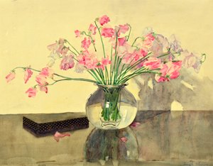 Ervilhas doces em uma tigela de vidro (aquarela) de Hugh Munro