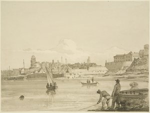 Parte do porto flutuante entre Ropewalk e Canon "s Marsh, mostrando St Mary Redcliffe e a parte de trás de New Gaol, 1822 de Hugh ONeill