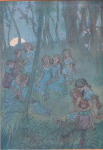 E as fadas prado noite, olha você cantar, ilustração de The Merry Wives of Windsor, 1910 de Hugh Thomson